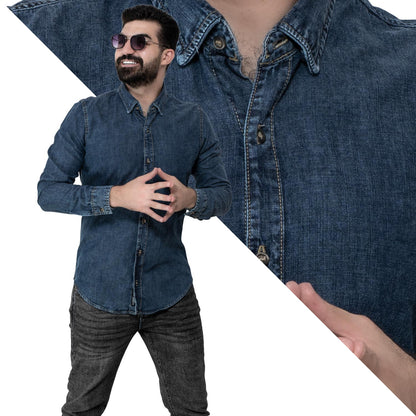 Men's clothing 24GM-34-7-759-16-قميص جينز باكمام طويلة linen, Long-Sleeve-Shirt, Plain Shirt, ساده, قميص ساده, قميص كم طويل, كتان  Pukkastyle ملابس رجالي