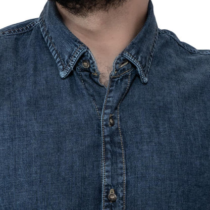 Men's clothing 24GM-34-7-759-16-قميص جينز باكمام طويلة linen, Long-Sleeve-Shirt, Plain Shirt, ساده, قميص ساده, قميص كم طويل, كتان  Pukkastyle ملابس رجالي