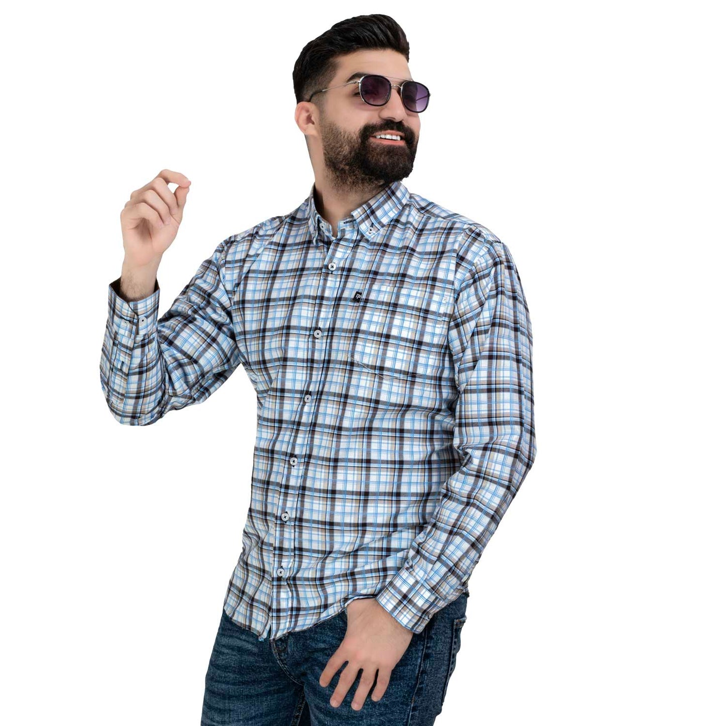 قميص كاروه قطن باكمام طويله
