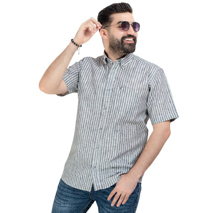 قميص نص كم كتان مقلم