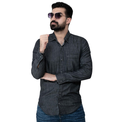 Men's clothing 24GM-34-7-677-3-قميص جينز باكمام طويلة linen, Long-Sleeve-Shirt, Plain Shirt, ساده, قميص ساده, قميص كم طويل, كتان  Pukkastyle ملابس رجالي