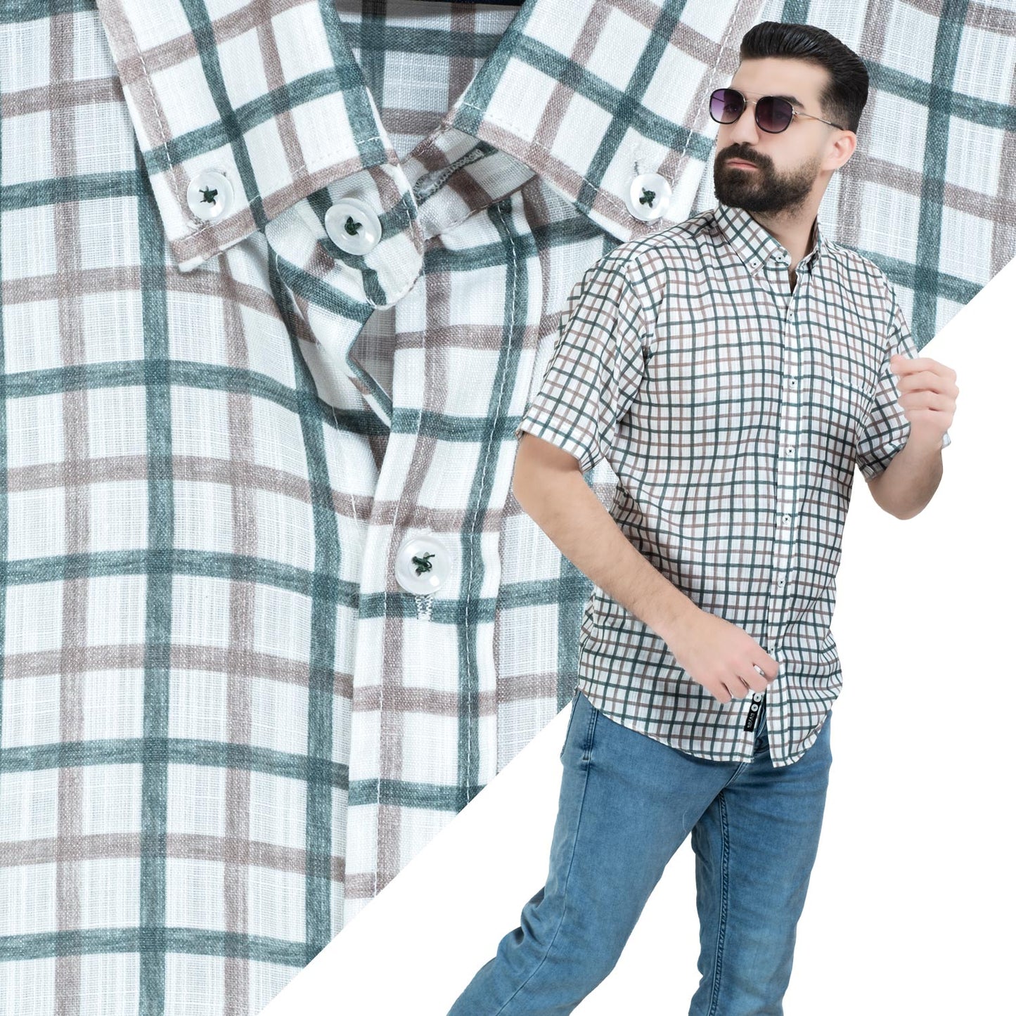 قميص نص كم -  ["Half-Sleeve","Half-Sleeve-Shirt","linen","Men's-Shirt","\u0642\u0637\u0646","\u0642\u0645\u064a\u0635 \u0646\u0635 \u0643\u0645","\u0642\u0645\u064a\u0635-\u0631\u062c\u0627\u0644\u064a","\u0643\u062a\u0627\u0646"] - 26SM-40-10-2606-قميص نص كم قطن كروه  - Pukkastyle تسوق ملابس رجالي اونلاين - Online shopping Men's Clothes