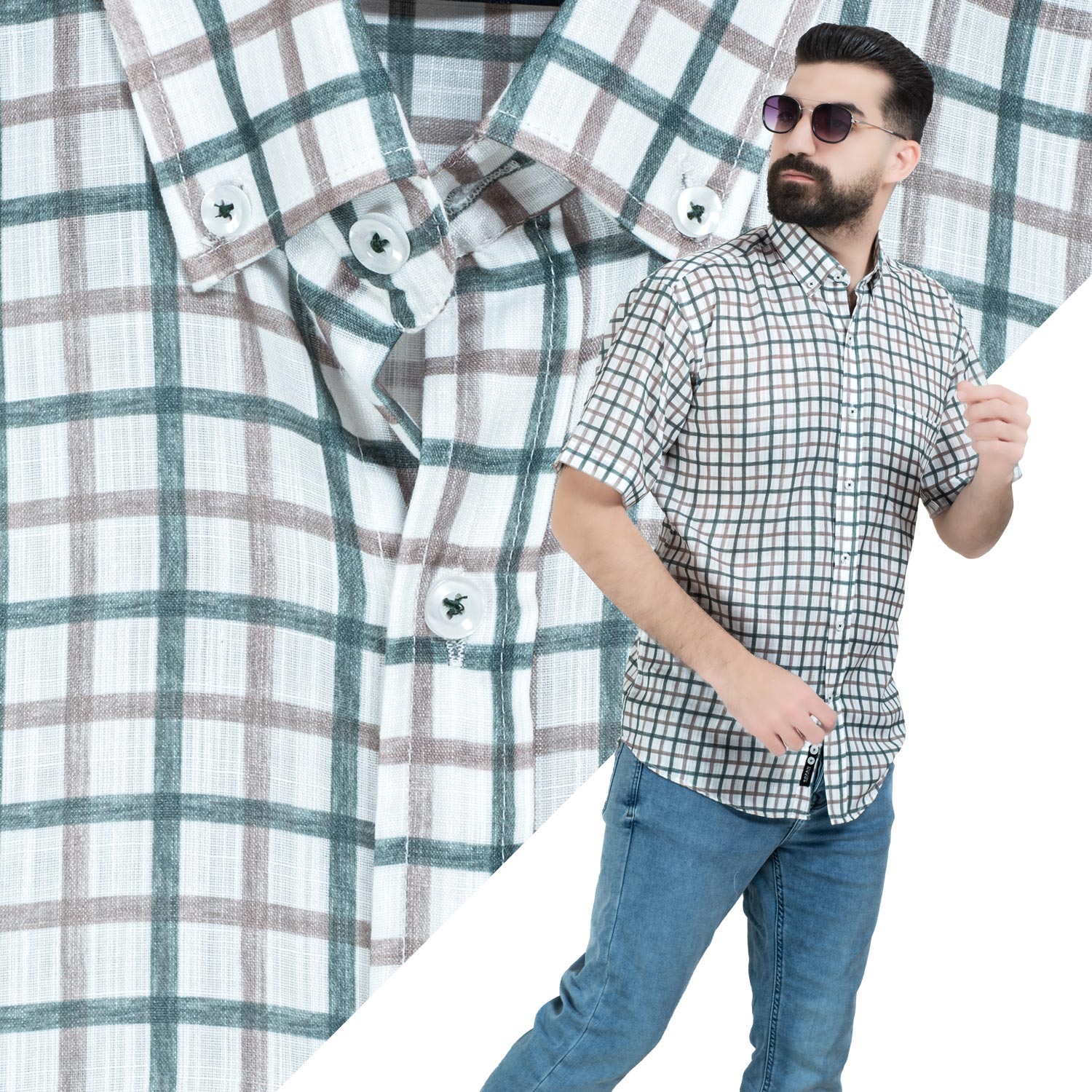 قميص نص كم -  ["Half-Sleeve","Half-Sleeve-Shirt","linen","Men's-Shirt","\u0642\u0637\u0646","\u0642\u0645\u064a\u0635 \u0646\u0635 \u0643\u0645","\u0642\u0645\u064a\u0635-\u0631\u062c\u0627\u0644\u064a","\u0643\u062a\u0627\u0646"] - 26SM-40-10-2606-قميص نص كم قطن كروه  - Pukkastyle تسوق ملابس رجالي اونلاين - Online shopping Men's Clothes