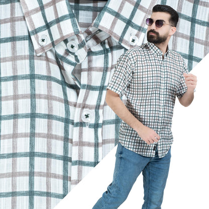 قميص نص كم -  ["Half-Sleeve","Half-Sleeve-Shirt","linen","Men's-Shirt","\u0642\u0637\u0646","\u0642\u0645\u064a\u0635 \u0646\u0635 \u0643\u0645","\u0642\u0645\u064a\u0635-\u0631\u062c\u0627\u0644\u064a","\u0643\u062a\u0627\u0646"] - 26SM-40-10-2606-قميص نص كم قطن كروه  - Pukkastyle تسوق ملابس رجالي اونلاين - Online shopping Men's Clothes