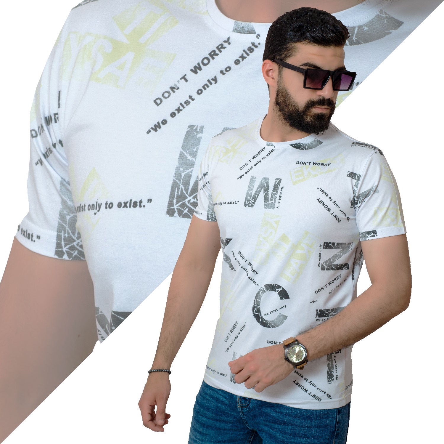 Men's clothing 22SM-16-9-3704-17-تيشيرت قطن مطبوع برقبة مستديره  بأكمام قصيره Cotton T-shirt, last, Last chance, تيشرت روند, تيشرت قطن  Pukkastyle ملابس رجالي