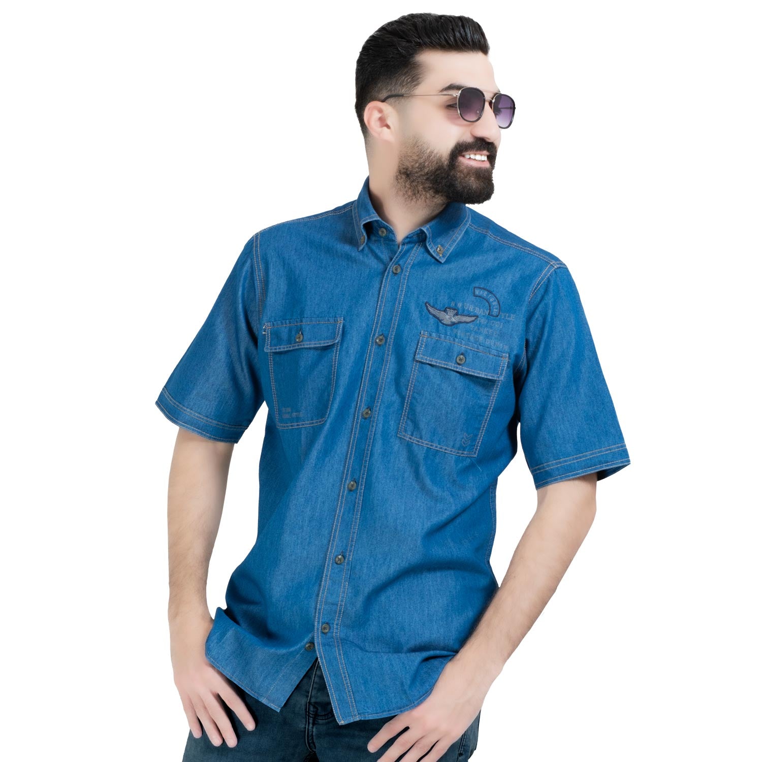 قميص نص كم -  ["Half-Sleeve","Half-Sleeve-Shirt","linen","Men's-Shirt","\u0642\u0637\u0646","\u0642\u0645\u064a\u0635 \u0646\u0635 \u0643\u0645","\u0642\u0645\u064a\u0635-\u0631\u062c\u0627\u0644\u064a","\u0643\u062a\u0627\u0646"] - 26SM-44-10-705-قميص نص كم جينز  - Pukkastyle تسوق ملابس رجالي اونلاين - Online shopping Men's Clothes