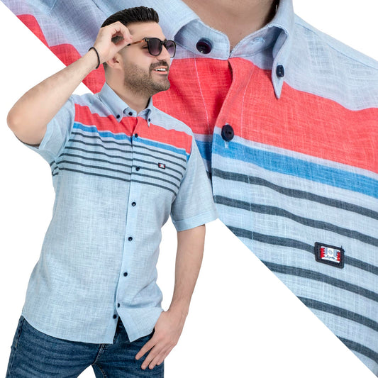 قميص نص كم -  ["Half-Sleeve","Half-Sleeve-Shirt","linen","Men's-Shirt","\u0642\u0645\u064a\u0635 \u0646\u0635 \u0643\u0645","\u0642\u0645\u064a\u0635-\u0631\u062c\u0627\u0644\u064a","\u0643\u062a\u0627\u0646"] - قميص كتان مقلم نص كم  - Pukkastyle تسوق ملابس رجالي اونلاين - Online shopping Men's Clothes