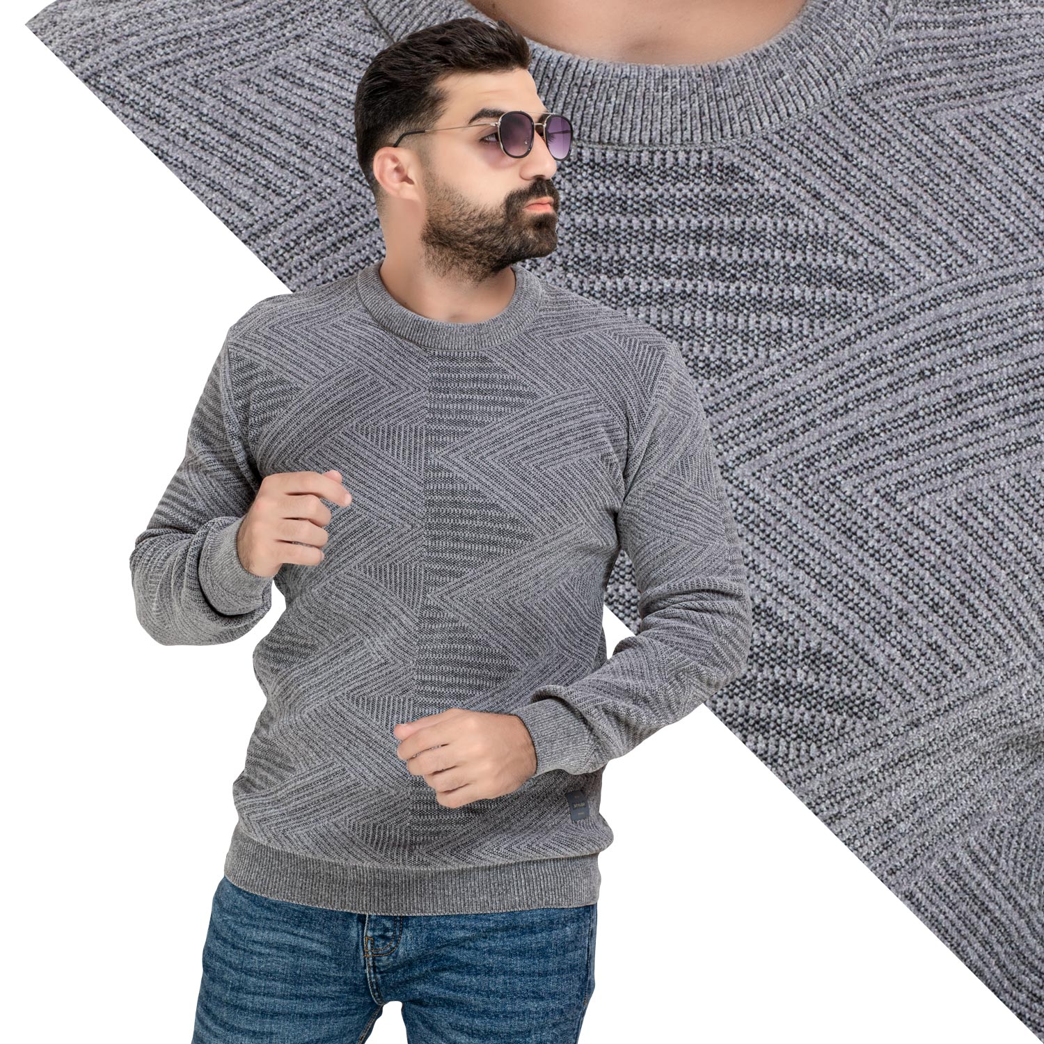 بلوفر -  ["Pullover","Pullover Woll knitwear","\u0628\u0644\u0648\u0641\u0631"] - 25WM-25-4-174-بلوفر قطيفه روند  - Pukkastyle تسوق ملابس رجالي اونلاين - Online shopping Men's Clothes