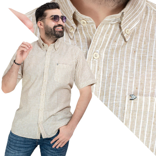 قميص نص كم كتان مقلم