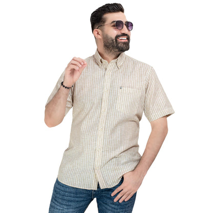 قميص نص كم كتان مقلم