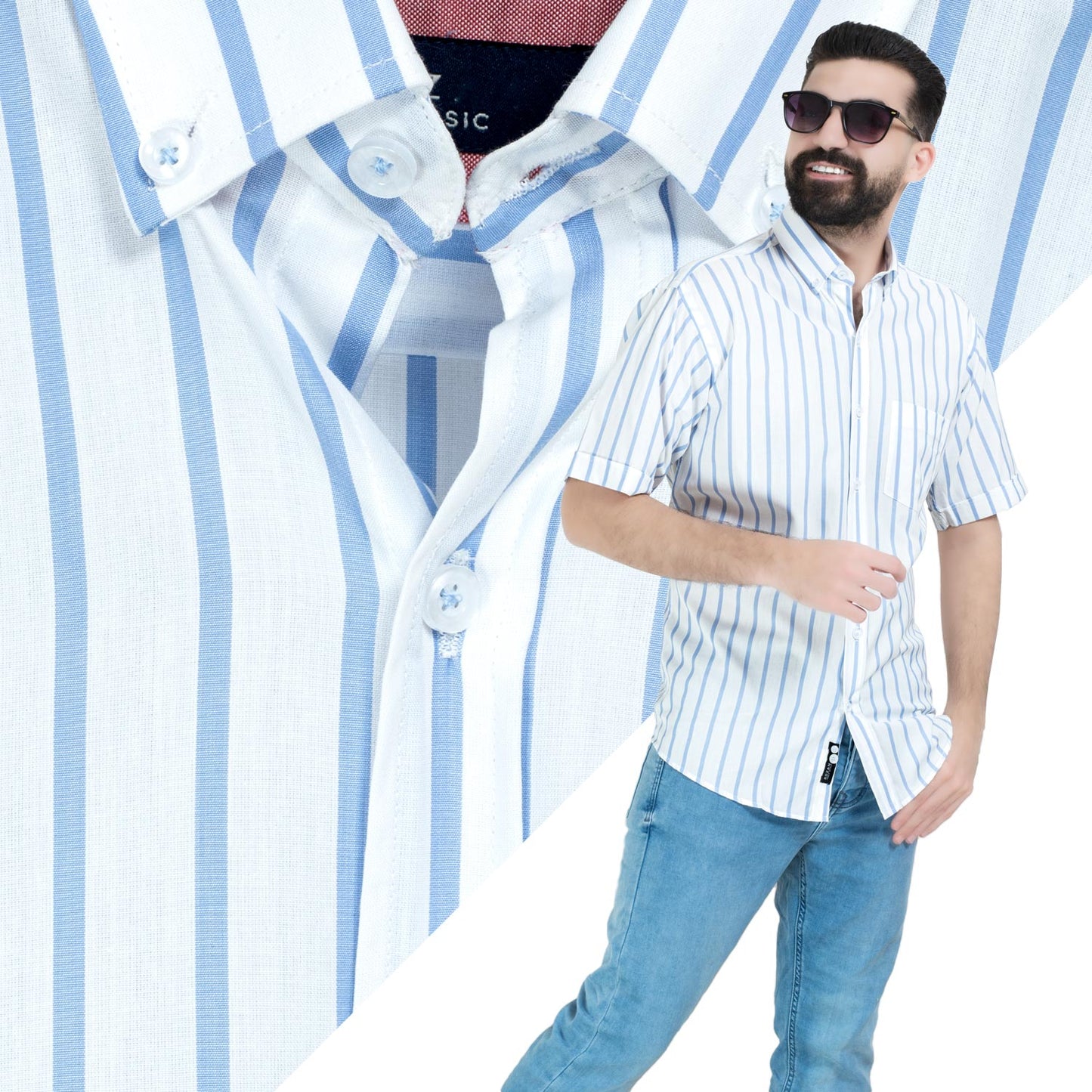 قميص نص كم -  ["Half-Sleeve","Half-Sleeve-Shirt","linen","Men's-Shirt","\u0642\u0637\u0646","\u0642\u0645\u064a\u0635 \u0646\u0635 \u0643\u0645","\u0642\u0645\u064a\u0635-\u0631\u062c\u0627\u0644\u064a","\u0643\u062a\u0627\u0646"] - 26SM-40-10-2602-قميص نص كم قطن مقلم  - Pukkastyle تسوق ملابس رجالي اونلاين - Online shopping Men's Clothes