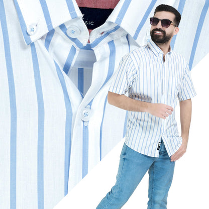 قميص نص كم -  ["Half-Sleeve","Half-Sleeve-Shirt","linen","Men's-Shirt","\u0642\u0637\u0646","\u0642\u0645\u064a\u0635 \u0646\u0635 \u0643\u0645","\u0642\u0645\u064a\u0635-\u0631\u062c\u0627\u0644\u064a","\u0643\u062a\u0627\u0646"] - 26SM-40-10-2602-قميص نص كم قطن مقلم  - Pukkastyle تسوق ملابس رجالي اونلاين - Online shopping Men's Clothes