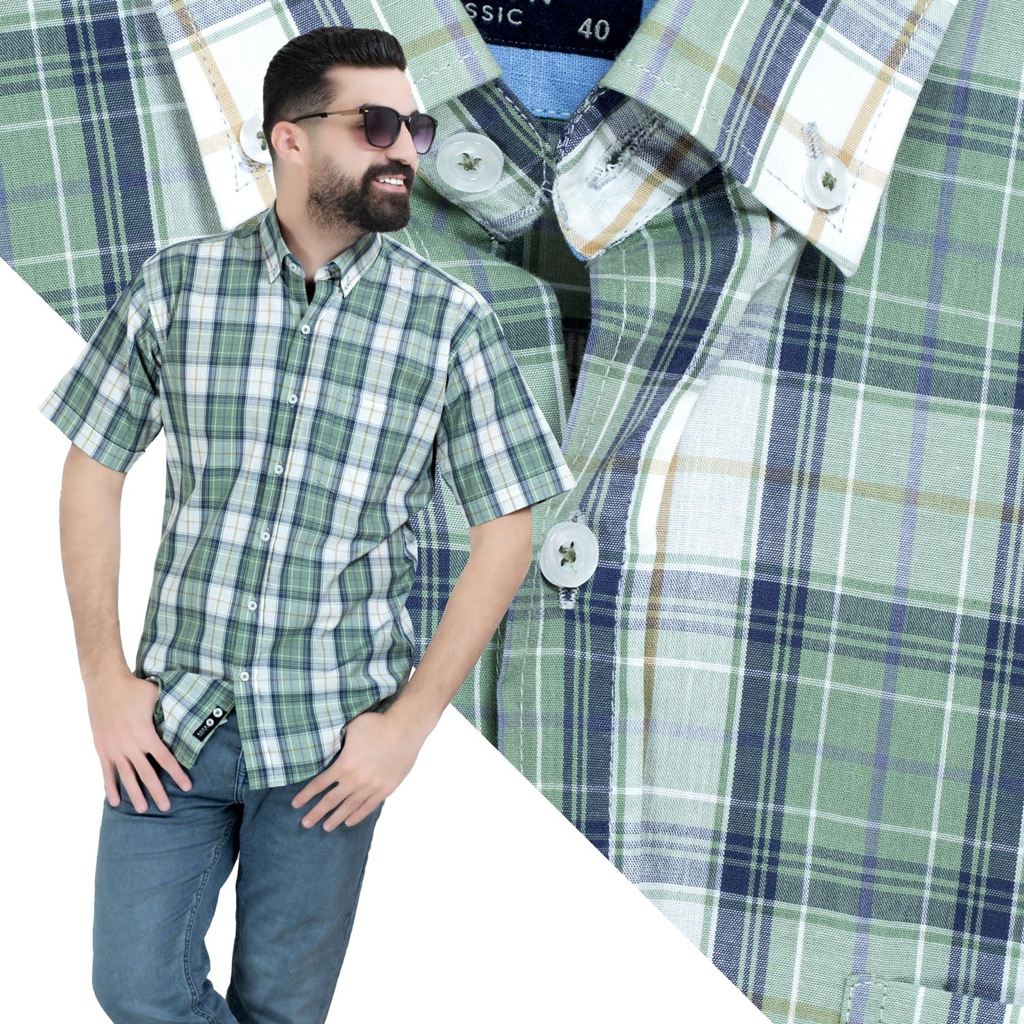 قميص نص كم -  ["Half-Sleeve","Half-Sleeve-Shirt","linen","Men's-Shirt","\u0642\u0637\u0646","\u0642\u0645\u064a\u0635 \u0646\u0635 \u0643\u0645","\u0642\u0645\u064a\u0635-\u0631\u062c\u0627\u0644\u064a","\u0643\u062a\u0627\u0646"] - 26SM-40-10-2613-قميص نص كم قطن كروه  - Pukkastyle تسوق ملابس رجالي اونلاين - Online shopping Men's Clothes
