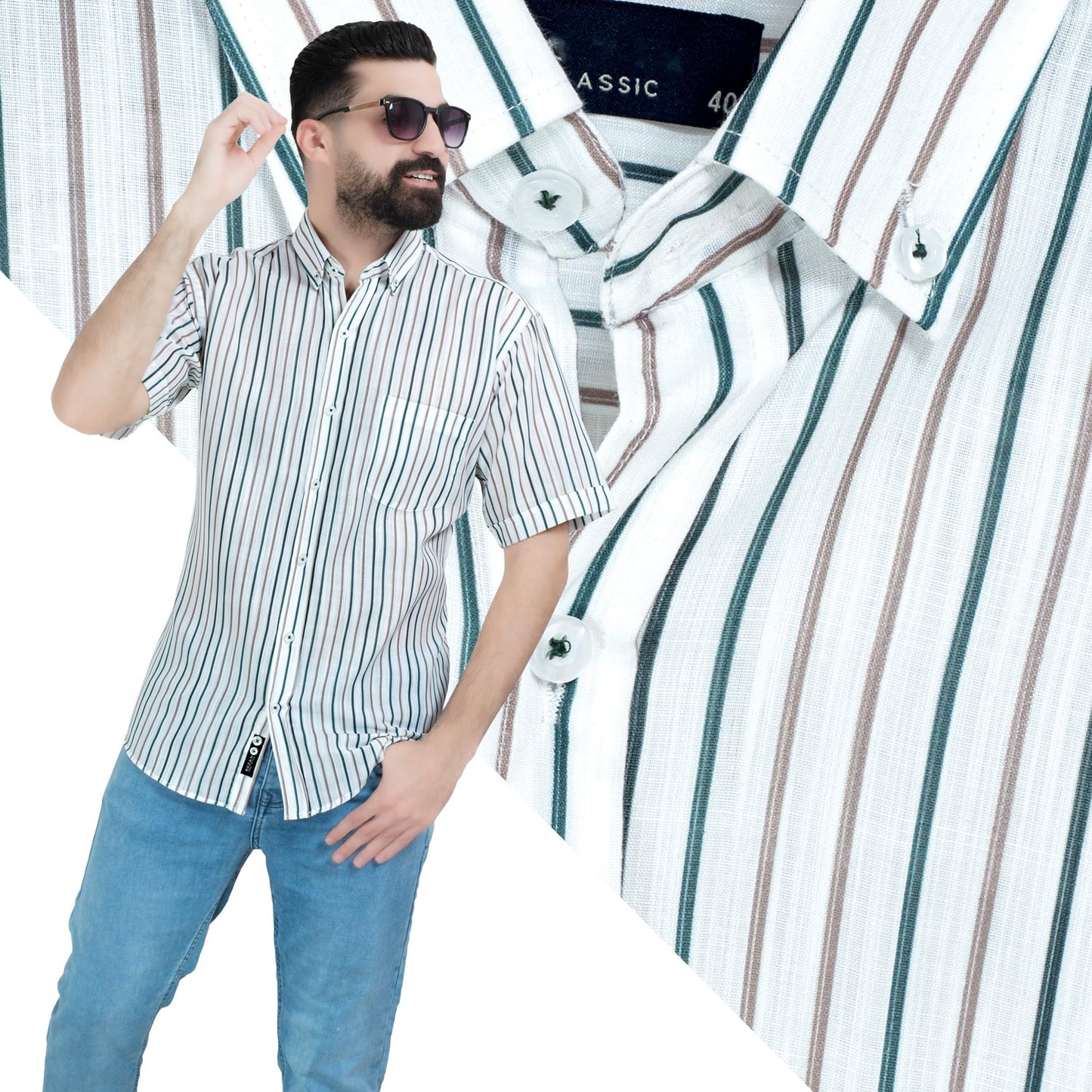 قميص نص كم -  ["Half-Sleeve","Half-Sleeve-Shirt","linen","Men's-Shirt","\u0642\u0637\u0646","\u0642\u0645\u064a\u0635 \u0646\u0635 \u0643\u0645","\u0642\u0645\u064a\u0635-\u0631\u062c\u0627\u0644\u064a","\u0643\u062a\u0627\u0646"] - 26SM-40-10-2610-قميص نص كم قطن مقلم  - Pukkastyle تسوق ملابس رجالي اونلاين - Online shopping Men's Clothes