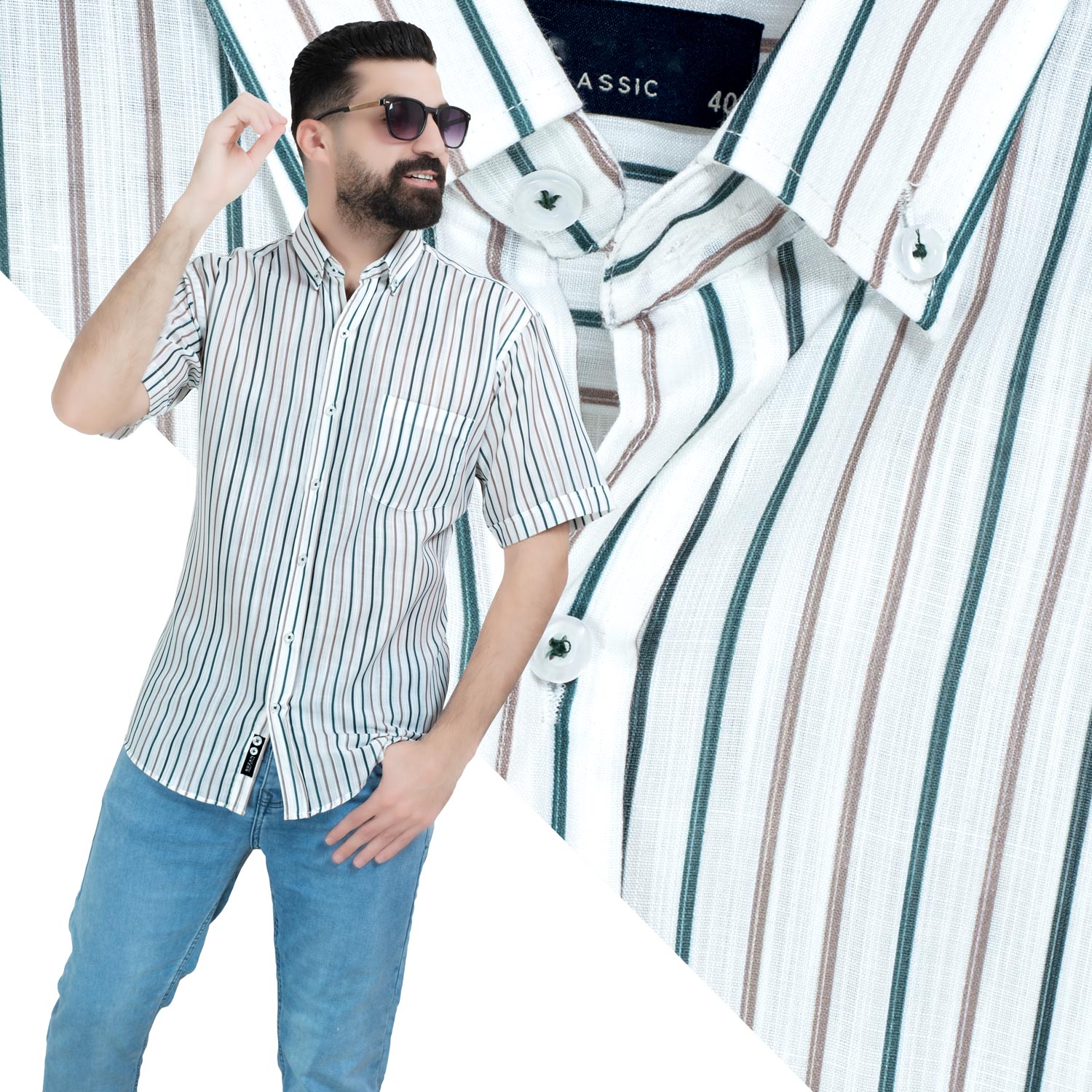 قميص نص كم -  ["Half-Sleeve","Half-Sleeve-Shirt","linen","Men's-Shirt","\u0642\u0637\u0646","\u0642\u0645\u064a\u0635 \u0646\u0635 \u0643\u0645","\u0642\u0645\u064a\u0635-\u0631\u062c\u0627\u0644\u064a","\u0643\u062a\u0627\u0646"] - 26SM-40-10-2610-قميص نص كم قطن مقلم  - Pukkastyle تسوق ملابس رجالي اونلاين - Online shopping Men's Clothes