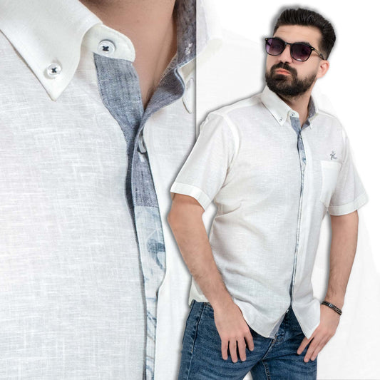 قميص نص كم -  ["Half-Sleeve-Shirt","\u0642\u0645\u064a\u0635 \u0646\u0635 \u0643\u0645"] - قميص كتان ساده نص كم  - Pukkastyle تسوق ملابس رجالي اونلاين - Online shopping Men's Clothes