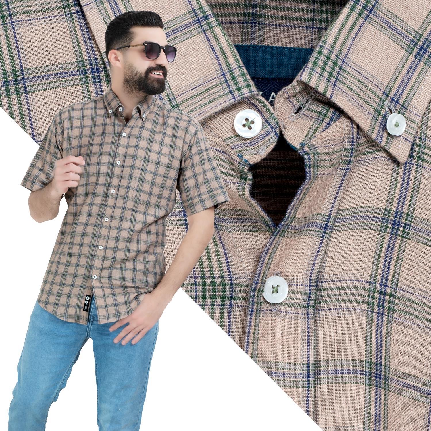 قميص نص كم -  ["Half-Sleeve","Half-Sleeve-Shirt","linen","Men's-Shirt","\u0642\u0637\u0646","\u0642\u0645\u064a\u0635 \u0646\u0635 \u0643\u0645","\u0642\u0645\u064a\u0635-\u0631\u062c\u0627\u0644\u064a","\u0643\u062a\u0627\u0646"] - 26SM-40-10-2614-قميص نص كم كتان كروه  - Pukkastyle تسوق ملابس رجالي اونلاين - Online shopping Men's Clothes