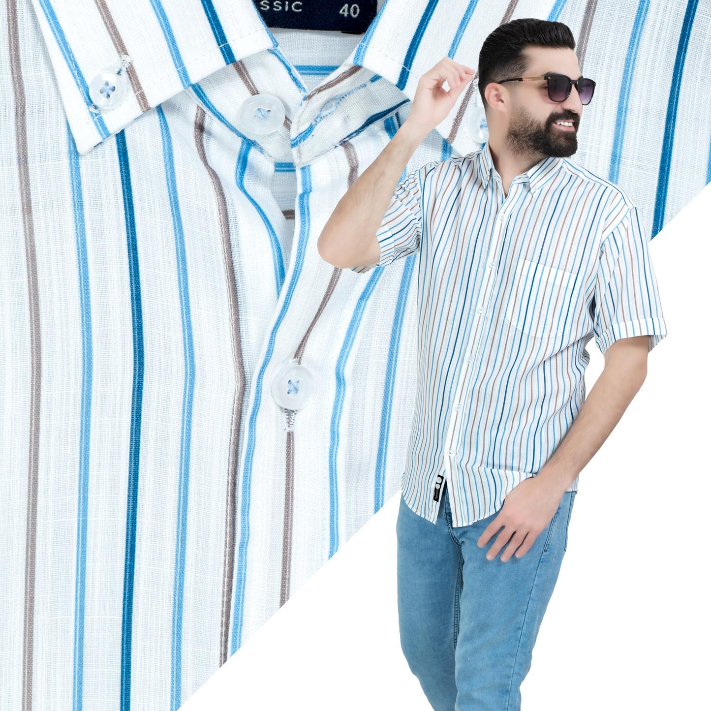 قميص نص كم -  ["Half-Sleeve","Half-Sleeve-Shirt","linen","Men's-Shirt","\u0642\u0637\u0646","\u0642\u0645\u064a\u0635 \u0646\u0635 \u0643\u0645","\u0642\u0645\u064a\u0635-\u0631\u062c\u0627\u0644\u064a","\u0643\u062a\u0627\u0646"] - 26SM-40-10-2610-قميص نص كم قطن مقلم  - Pukkastyle تسوق ملابس رجالي اونلاين - Online shopping Men's Clothes