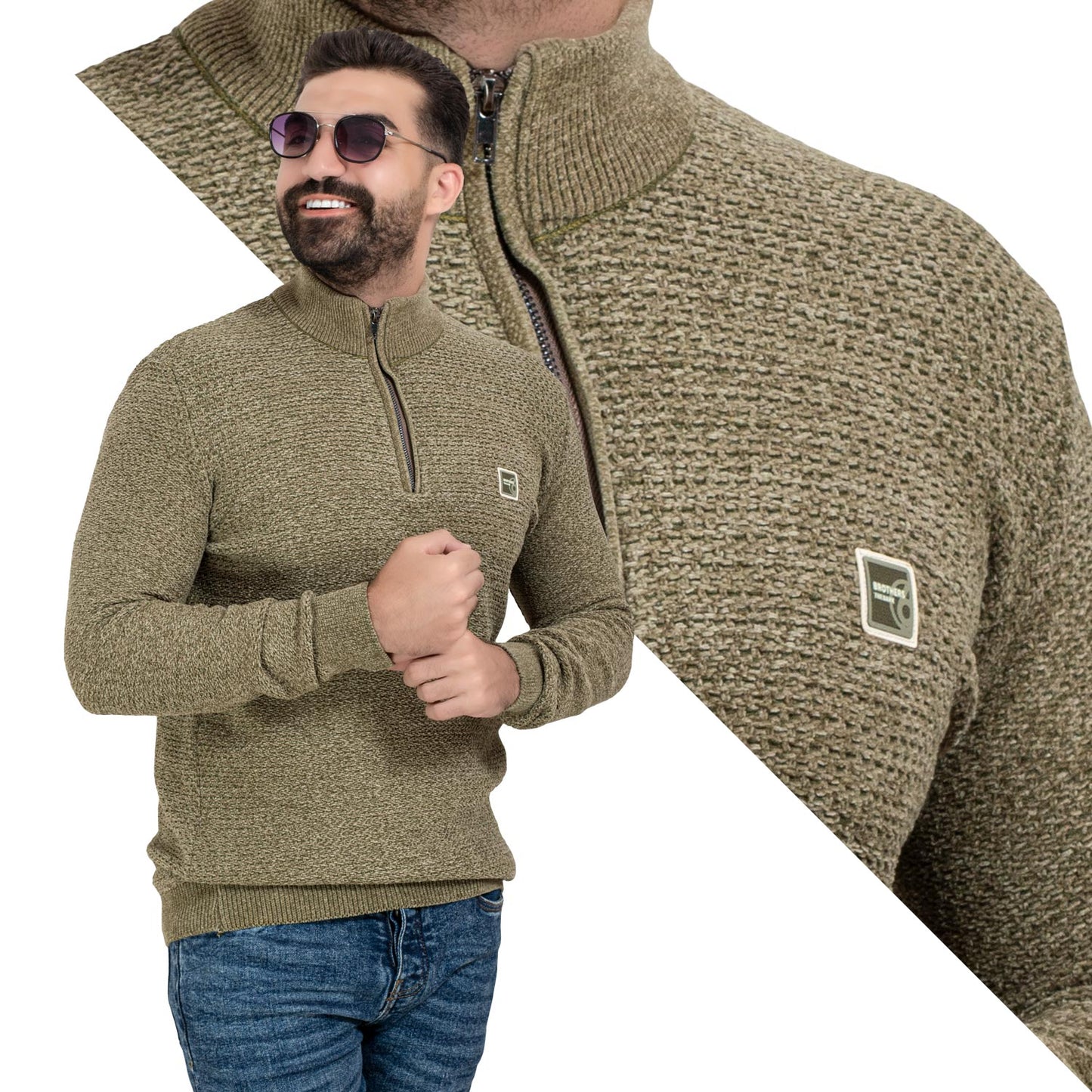 بلوفر -  ["Pullover","Pullover Woll knitwear","\u0628\u0644\u0648\u0641\u0631"] - 25WM-25-4-160-بلوفر قطيفه هاف كول سوسته  - Pukkastyle تسوق ملابس رجالي اونلاين - Online shopping Men's Clothes