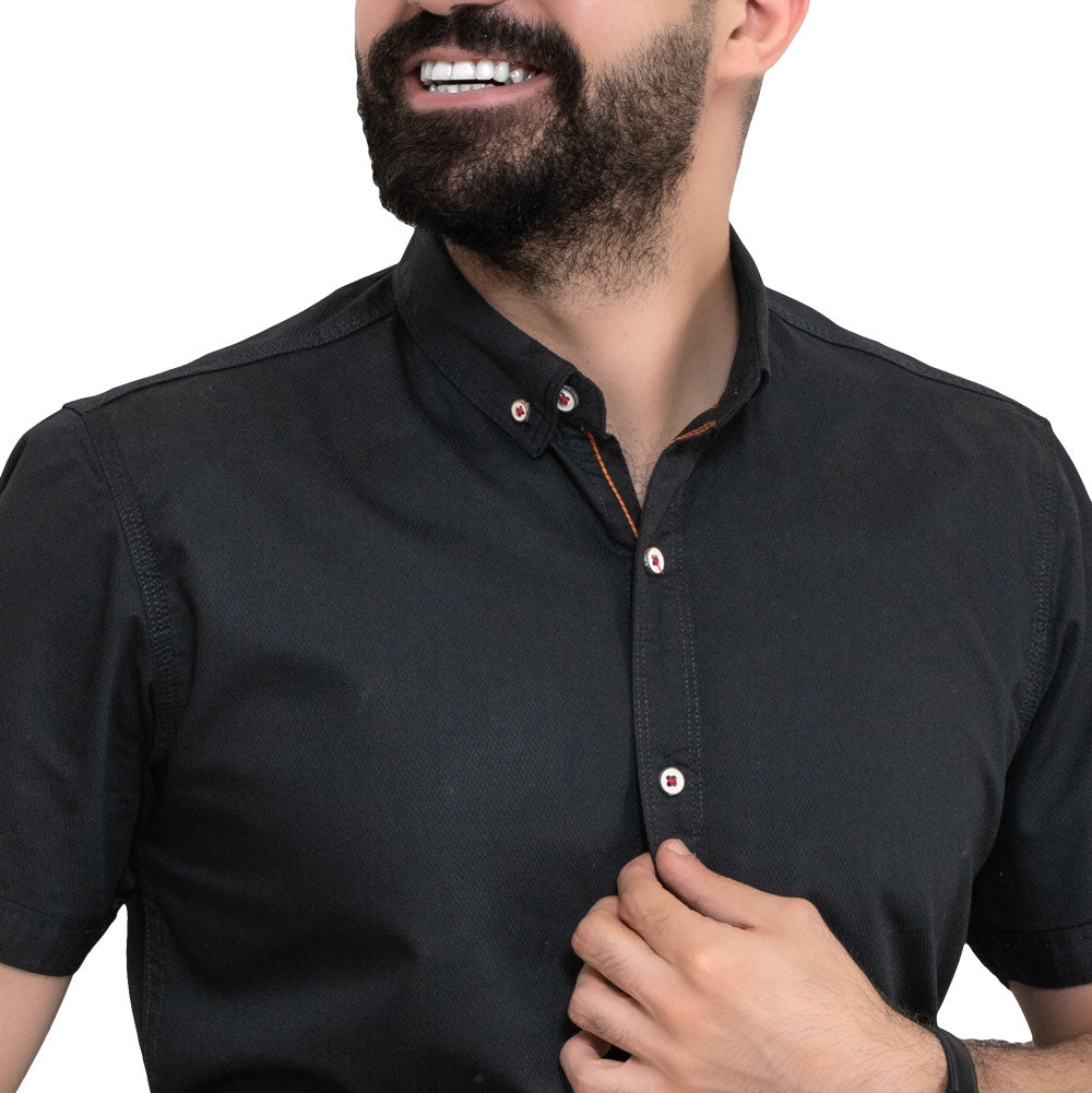 Men's clothing 24SM-30-10-S41-1-قميص قطن نص كم مستورد – لون أسود Half-Sleeve-Shirt, قميص نص كم  Pukkastyle ملابس رجالي