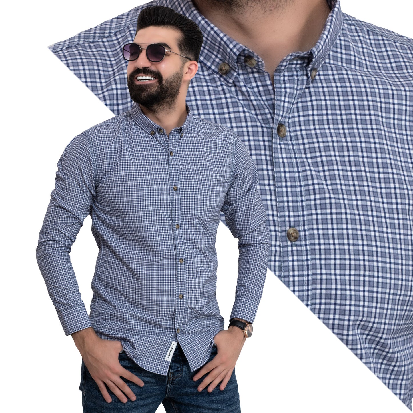 Men's clothing 24GM-7-7-24032-16-قميص كاروه باكمام طويله linen, Long-Sleeve-Shirt, Plain Shirt, ساده, قميص ساده, قميص كم طويل, كتان  Pukkastyle ملابس رجالي