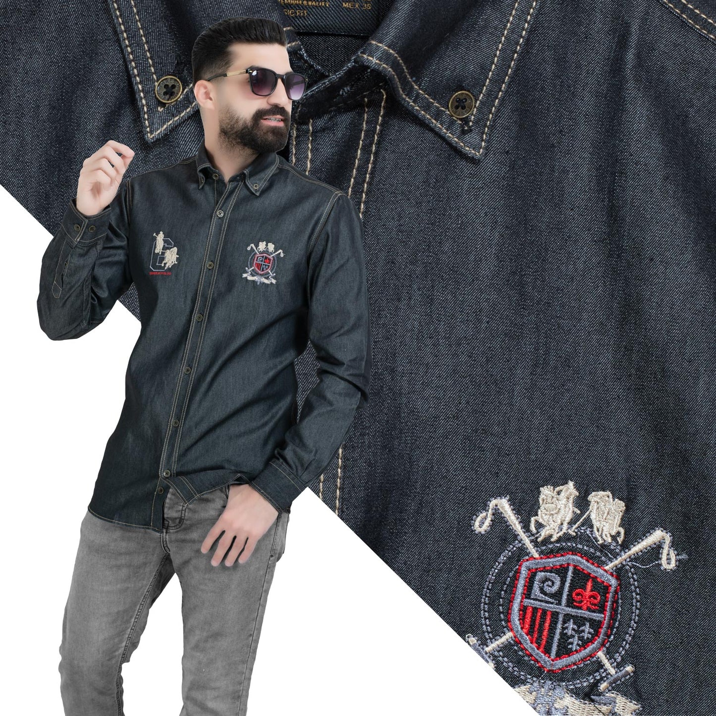 قميص كم طويل -  ["Check Shirt","Gabardine","Long-Sleeve-Shirt","\u062c\u0628\u0631\u062f\u064a\u0646","\u0642\u0645\u064a\u0635 \u0643\u0645 \u0637\u0648\u064a\u0644","\u0643\u0627\u0631\u0648\u0647\u0627\u062a"] - 26GM-44-7-701-قميص بكم جينز  - Pukkastyle تسوق ملابس رجالي اونلاين - Online shopping Men's Clothes