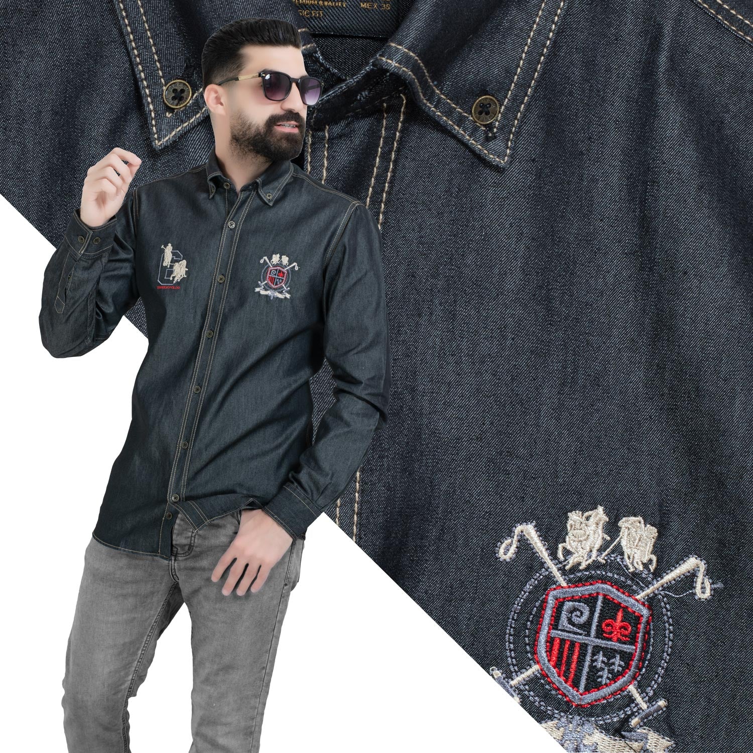 قميص كم طويل -  ["Check Shirt","Gabardine","Long-Sleeve-Shirt","\u062c\u0628\u0631\u062f\u064a\u0646","\u0642\u0645\u064a\u0635 \u0643\u0645 \u0637\u0648\u064a\u0644","\u0643\u0627\u0631\u0648\u0647\u0627\u062a"] - 26GM-44-7-701-قميص بكم جينز  - Pukkastyle تسوق ملابس رجالي اونلاين - Online shopping Men's Clothes