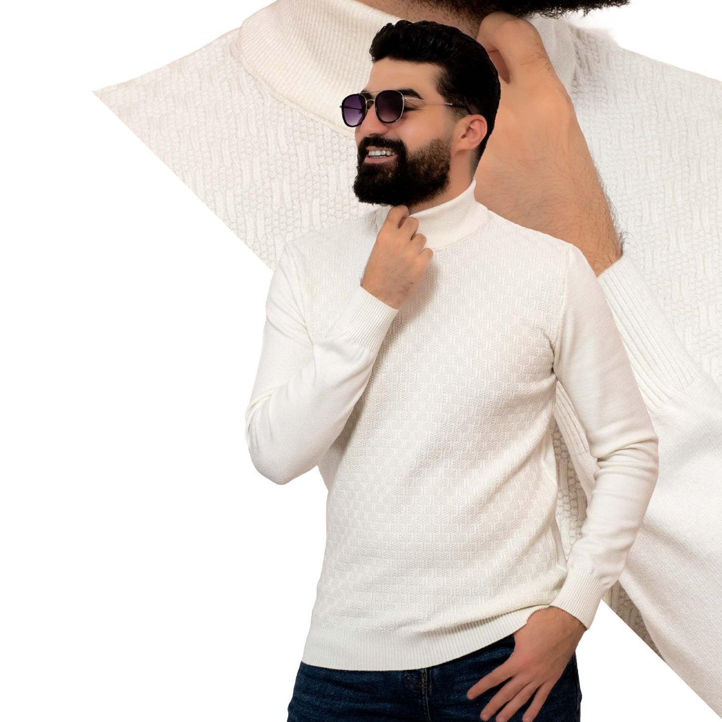 Men's clothing 23WM-25-4-620-17-هاف كول صوف منقوش Pullover Woll knitwear, بلوفر  Pukkastyle ملابس رجالي