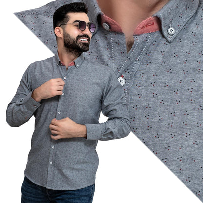 Men's clothing 24GM-40-7-R2412-3-قميص باكمام طويله - خام قطن منقوش linen, Long-Sleeve-Shirt, Plain Shirt, ساده, قميص ساده, قميص كم طويل, كتان  Pukkastyle ملابس رجالي