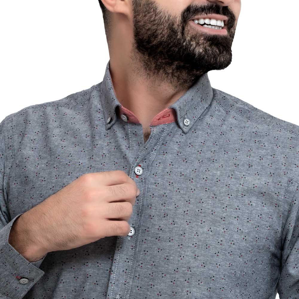 Men's clothing 24GM-40-7-R2412-3-قميص باكمام طويله - خام قطن منقوش linen, Long-Sleeve-Shirt, Plain Shirt, ساده, قميص ساده, قميص كم طويل, كتان  Pukkastyle ملابس رجالي