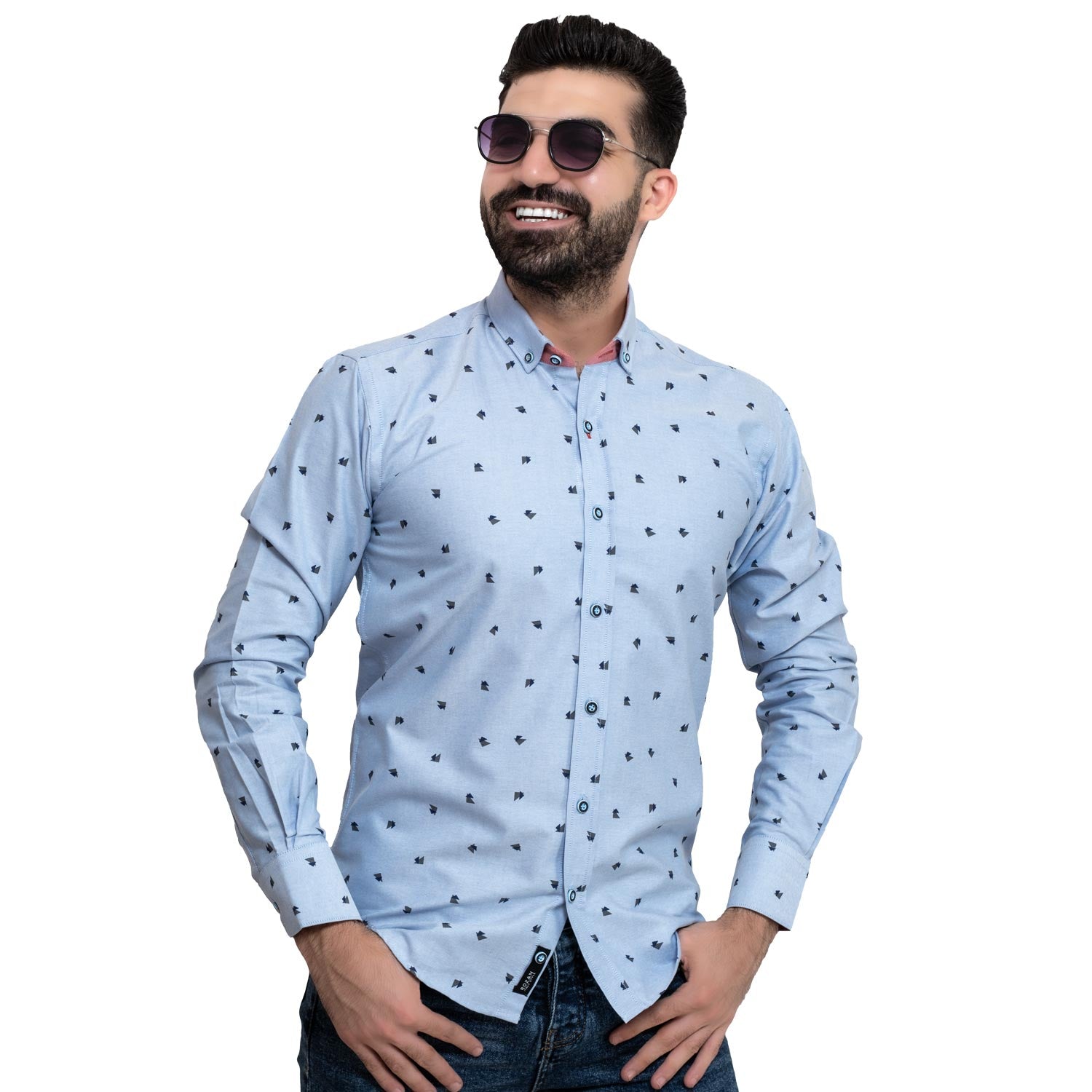 Men's clothing 24GM-40-7-R2408-27-قميص باكمام طويله - خام قطن منقوش linen, Long-Sleeve-Shirt, Plain Shirt, ساده, قميص ساده, قميص كم طويل, كتان  Pukkastyle ملابس رجالي