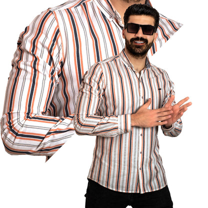 Men's clothing 23GM-14-7-153-41-قميص قطن مقلم باكمام طويله last, Long-Sleeve-Shirt, Striped Shirt, قميص كم طويل, قميص مقلم, مقلم  Pukkastyle ملابس رجالي