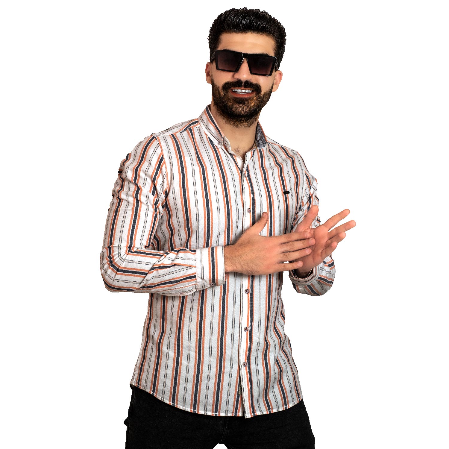 Men's clothing 23GM-14-7-153-41-قميص قطن مقلم باكمام طويله last, Long-Sleeve-Shirt, Striped Shirt, قميص كم طويل, قميص مقلم, مقلم  Pukkastyle ملابس رجالي