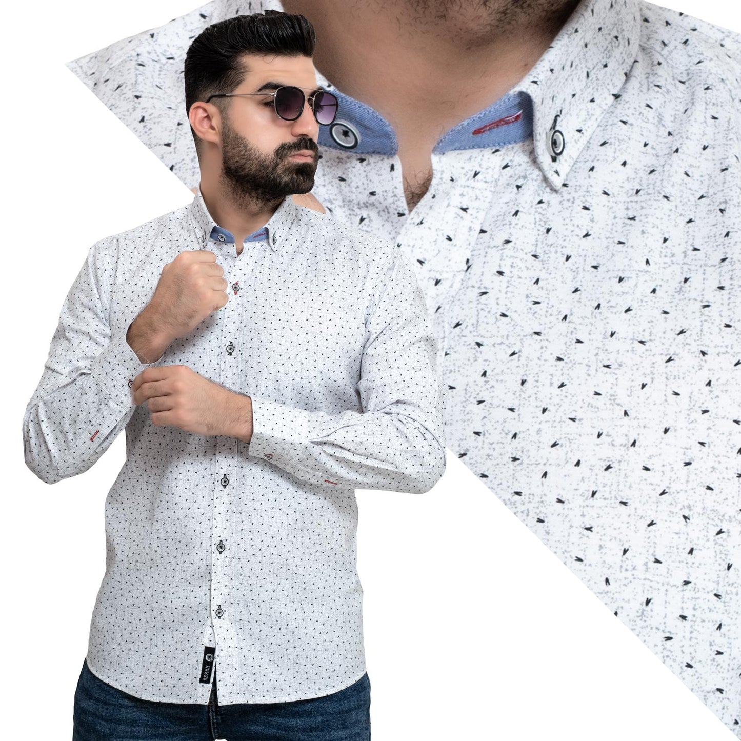 Men's clothing 24GM-40-7-R2410-17-قميص باكمام طويله - خام قطن منقوش linen, Long-Sleeve-Shirt, Plain Shirt, ساده, قميص ساده, قميص كم طويل, كتان  Pukkastyle ملابس رجالي