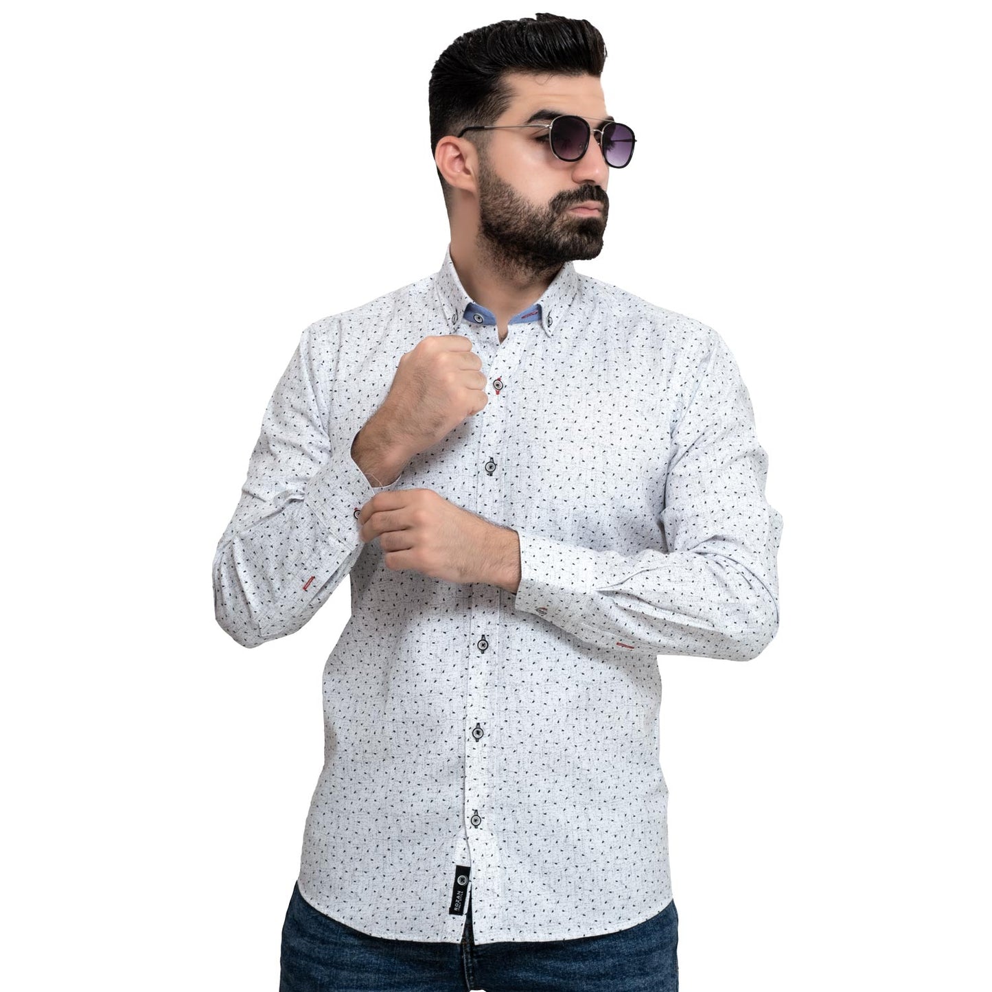 Men's clothing 24GM-40-7-R2410-17-قميص باكمام طويله - خام قطن منقوش linen, Long-Sleeve-Shirt, Plain Shirt, ساده, قميص ساده, قميص كم طويل, كتان  Pukkastyle ملابس رجالي