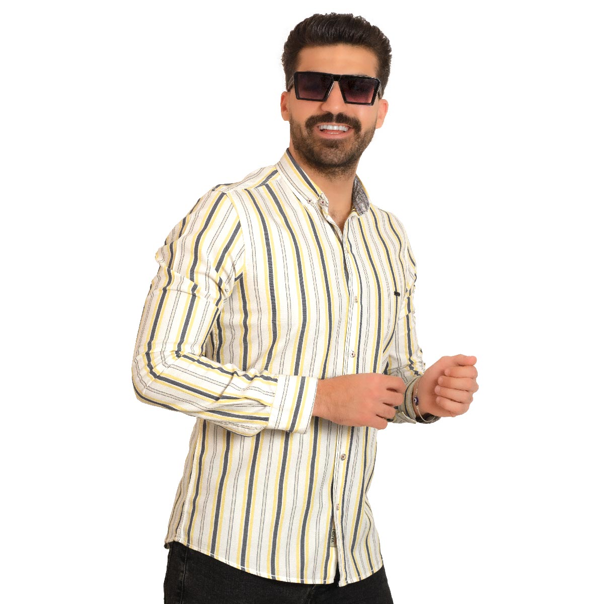 23GM-14-7-153-7-قميص قطن مقلم باكمام طويله Long-Sleeve-Shirt, Striped Shirt, قميص كم طويل, قميص مقلم, مقلم رجالي, Pukkastyle