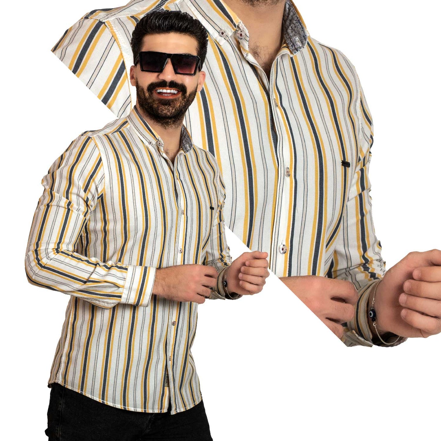 Men's clothing 23GM-14-7-153-7-قميص قطن مقلم باكمام طويله last, Long-Sleeve-Shirt, Striped Shirt, قميص كم طويل, قميص مقلم, مقلم  Pukkastyle ملابس رجالي