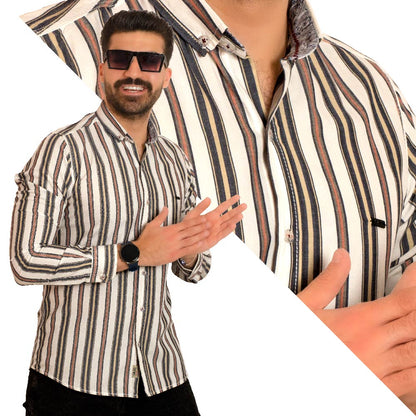 Men's clothing 23GM-14-7-154-21-قميص قطن مقلم باكمام طويله last, Long-Sleeve-Shirt, Striped Shirt, قميص كم طويل, قميص مقلم, مقلم  Pukkastyle ملابس رجالي