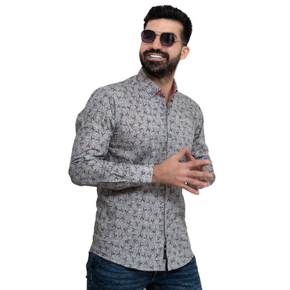 Men's clothing 24GM-40-7-R2413-3-قميص باكمام طويله - خام قطن منقوش linen, Long-Sleeve-Shirt, Plain Shirt, ساده, قميص ساده, قميص كم طويل, كتان  Pukkastyle ملابس رجالي