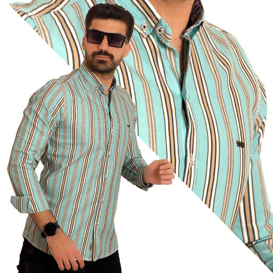 23GM-14-7-154-34-قميص قطن مقلم باكمام طويله Long-Sleeve-Shirt, Striped Shirt, قميص كم طويل, قميص مقلم, مقلم رجالي, Pukkastyle