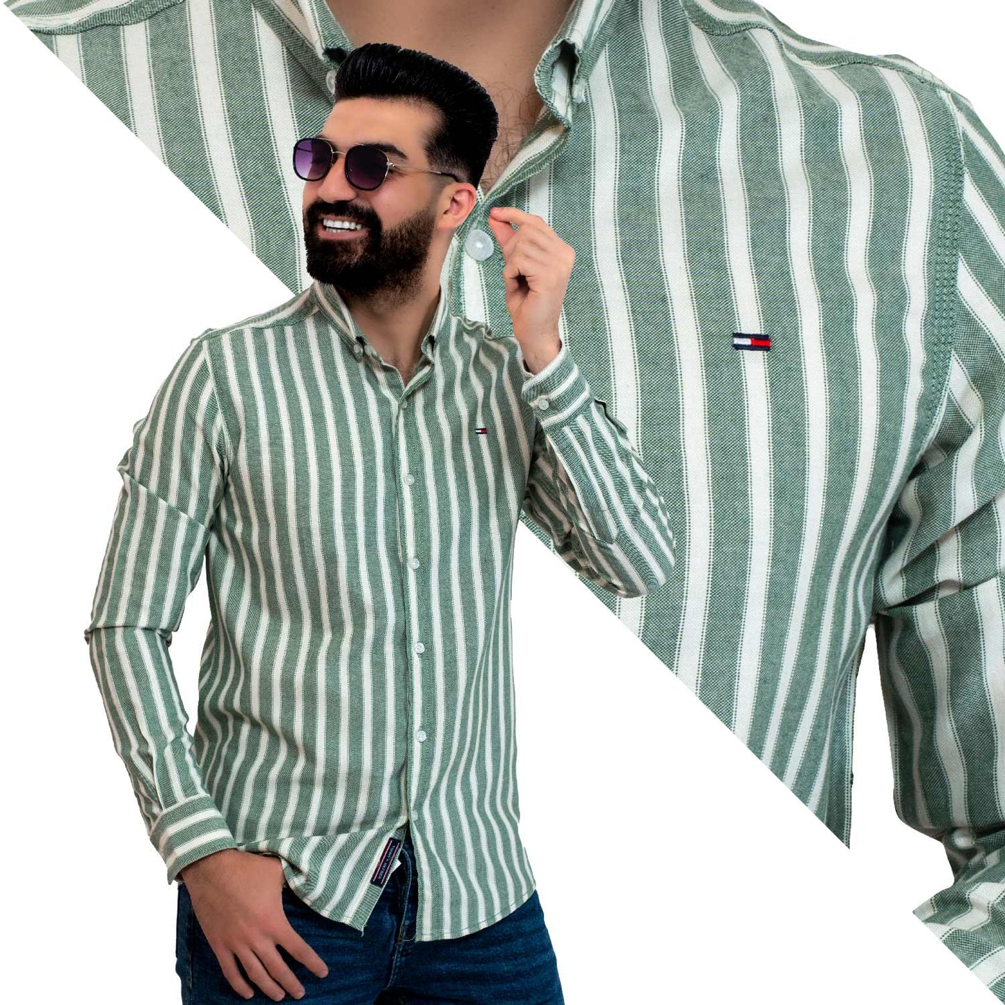 Men's clothing 24GM-7-7-100-9-قميص مقلم – قطن – بأكمام طويله linen, Long-Sleeve-Shirt, Plain Shirt, ساده, قميص ساده, قميص كم طويل, كتان  Pukkastyle ملابس رجالي
