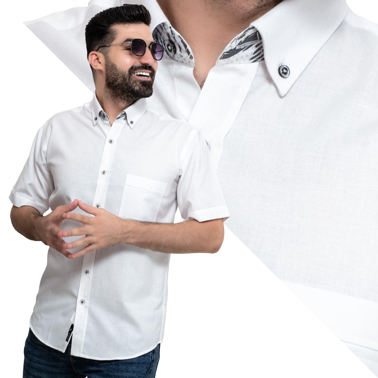 Men's clothing 24SM-40-10-R2405-17-قميص نص كم ساده كتان – ريجولار Half-Sleeve-Shirt, قميص نص كم  Pukkastyle ملابس رجالي