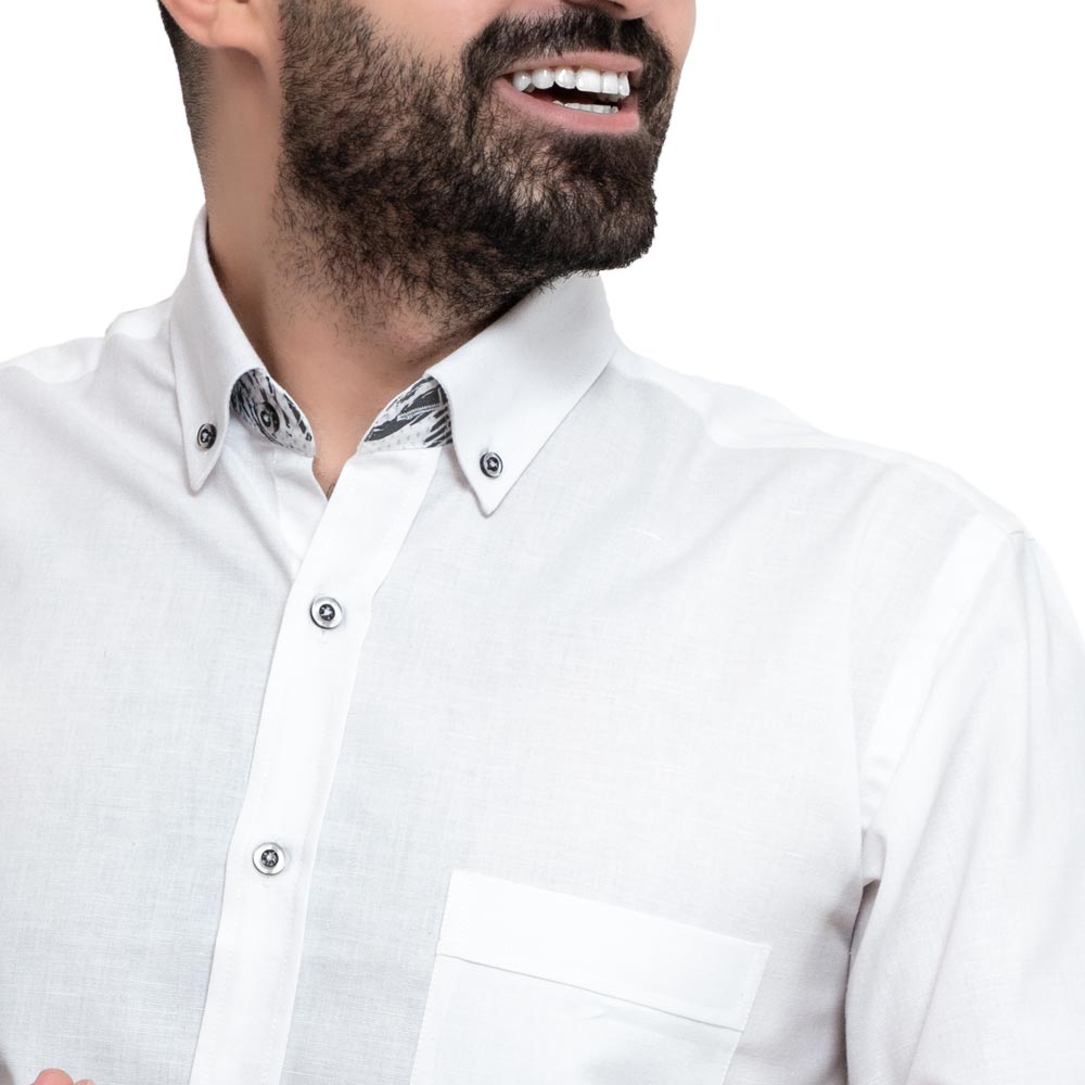 Men's clothing 24SM-40-10-R2405-17-قميص نص كم ساده كتان – ريجولار Half-Sleeve-Shirt, قميص نص كم  Pukkastyle ملابس رجالي