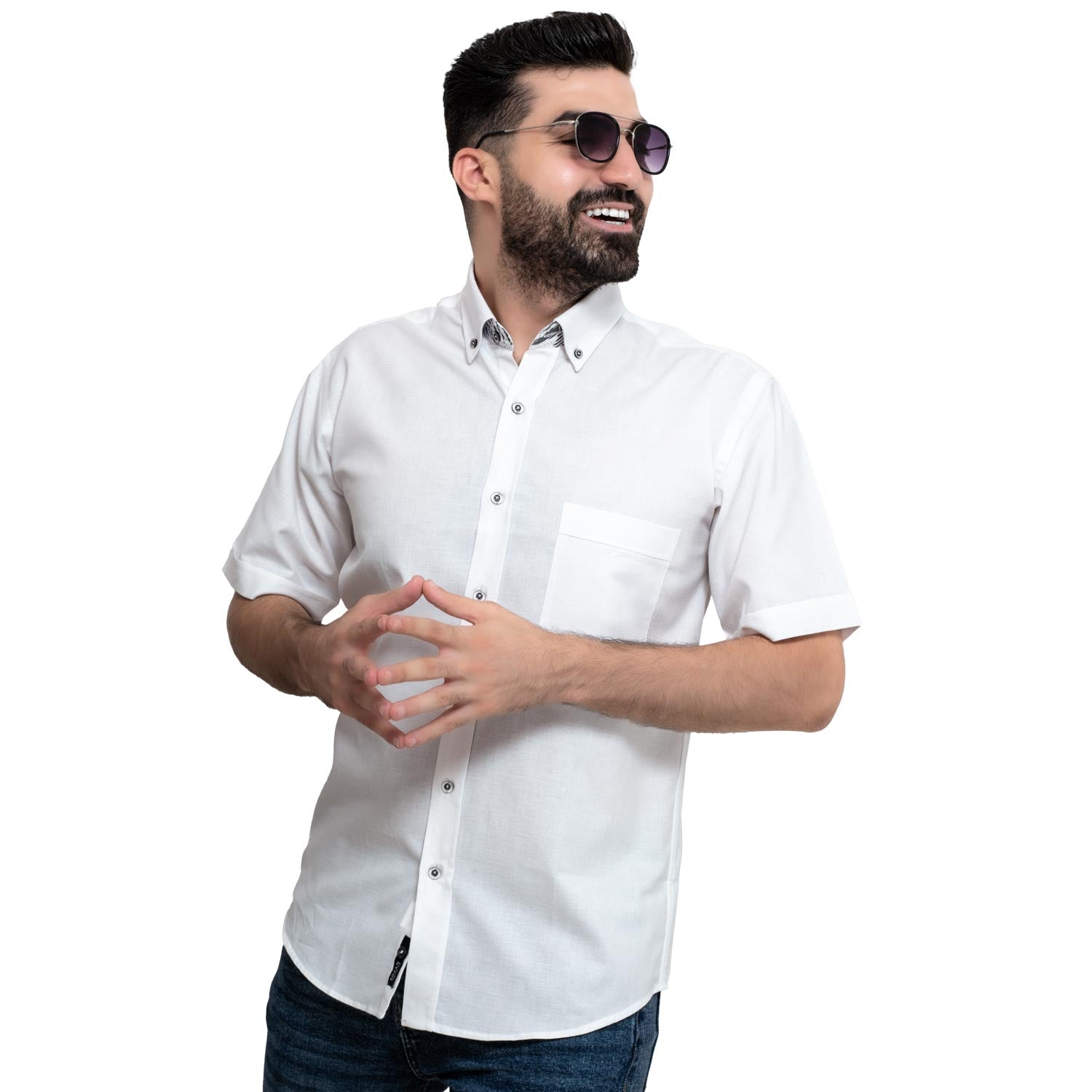 Men's clothing 24SM-40-10-R2405-17-قميص نص كم ساده كتان – ريجولار Half-Sleeve-Shirt, قميص نص كم  Pukkastyle ملابس رجالي