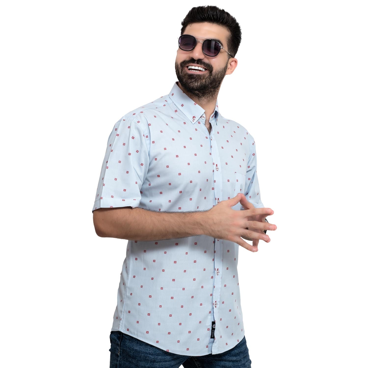 Men's clothing 24SM-40-10-R2404-27-قميص نص كم منقوش قطن – ريجولار Half-Sleeve-Shirt, قميص نص كم  Pukkastyle ملابس رجالي