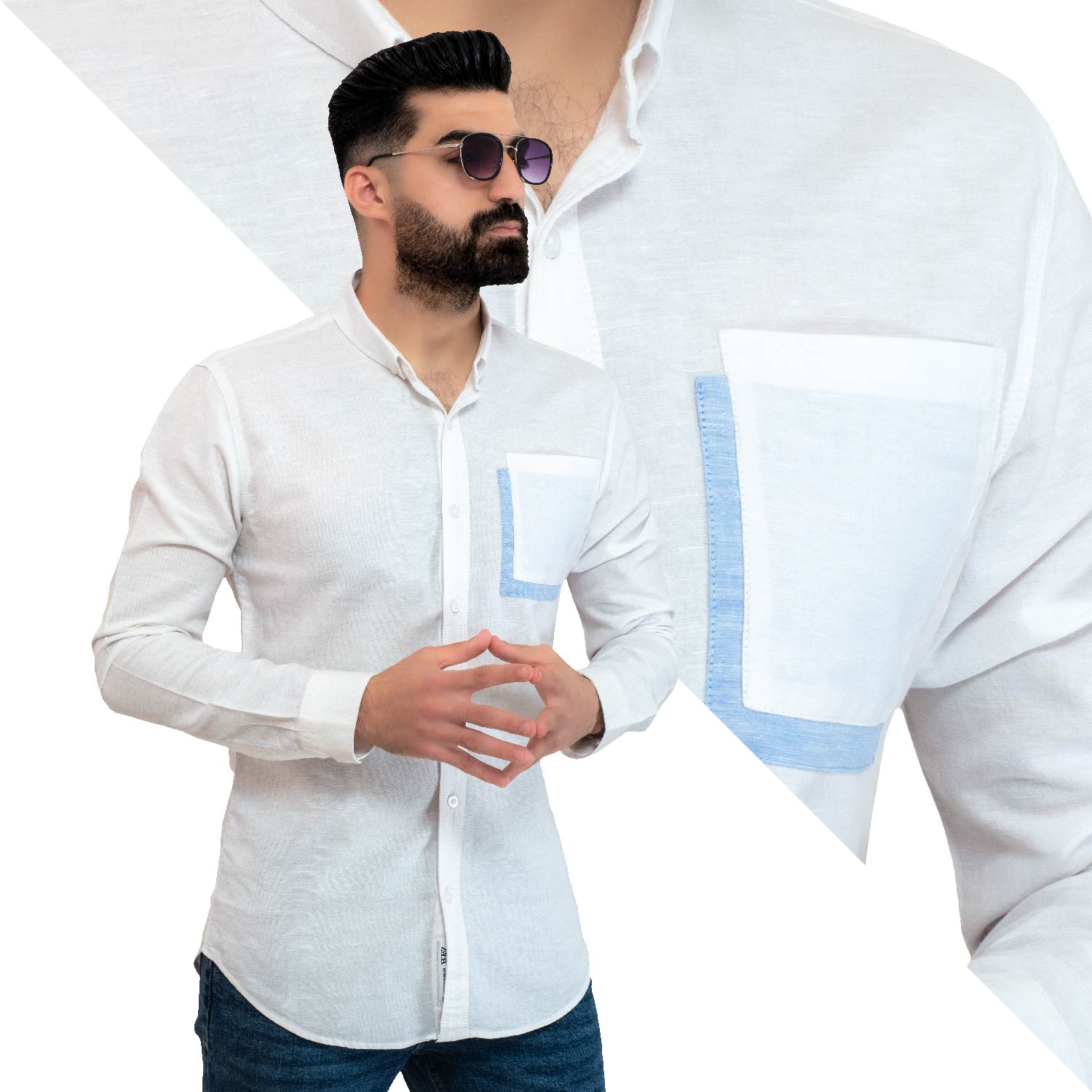 Men's clothing 24GM-7-7-24007-17-قميص ساده – كتان – بأكمام طويله linen, Long-Sleeve-Shirt, Plain Shirt, ساده, قميص ساده, قميص كم طويل, كتان  Pukkastyle ملابس رجالي