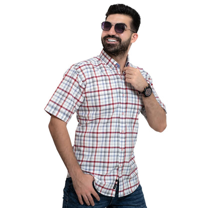 Men's clothing 24SM-40-10-R2401-5-قميص نص كم كاروه قطن – ريجولار Half-Sleeve-Shirt, قميص نص كم  Pukkastyle ملابس رجالي