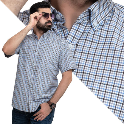 Men's clothing 24SM-40-10-D2404-27-قميص نص كم كاروه قطن – ريجولار Half-Sleeve-Shirt, قميص نص كم  Pukkastyle ملابس رجالي