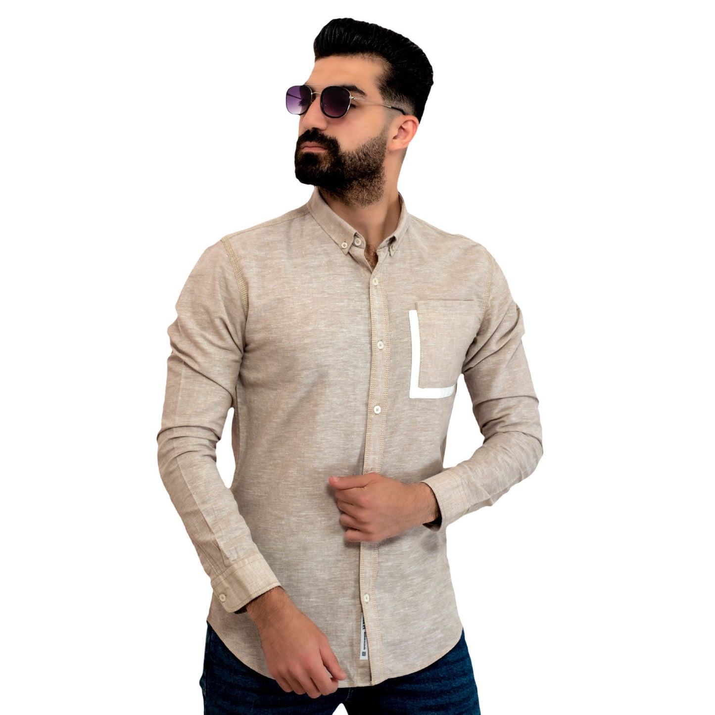 Men's clothing 24GM-7-7-24007-20-قميص ساده – كتان – بأكمام طويله linen, Long-Sleeve-Shirt, Plain Shirt, ساده, قميص ساده, قميص كم طويل, كتان  Pukkastyle ملابس رجالي