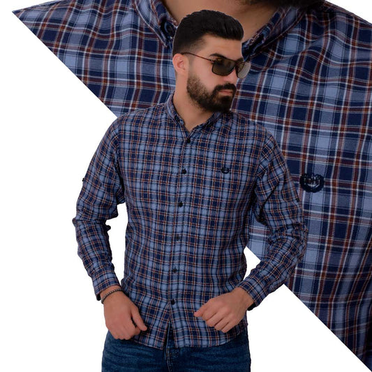 Men's clothing 22SM-7-7-2203-4-قميص كم قطن كاروه Check Shirt, last, Last Chance, Long-Sleeve-Shirt, قميص كم طويل, كاروهات  Pukkastyle ملابس رجالي